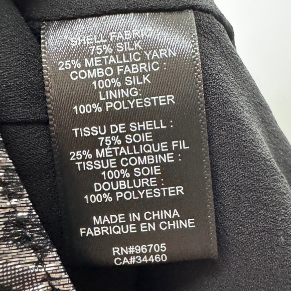 Rebecca Taylor Silk Blend Black Silver Lurex Metallic Bell Sleeve Blouse Size 8 - Picture 17 of 17